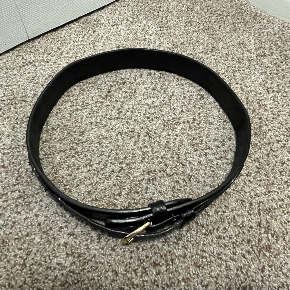 Triple K Black Leather Belt with Gold Buckle